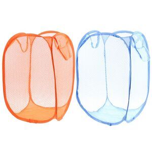 Folding Laundry Clothes Storage Basket Hamper 2pcs Orange Blue
